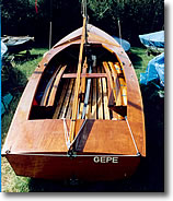 Gepe was a wooden GP14 built by Bell woodworking using conventional 